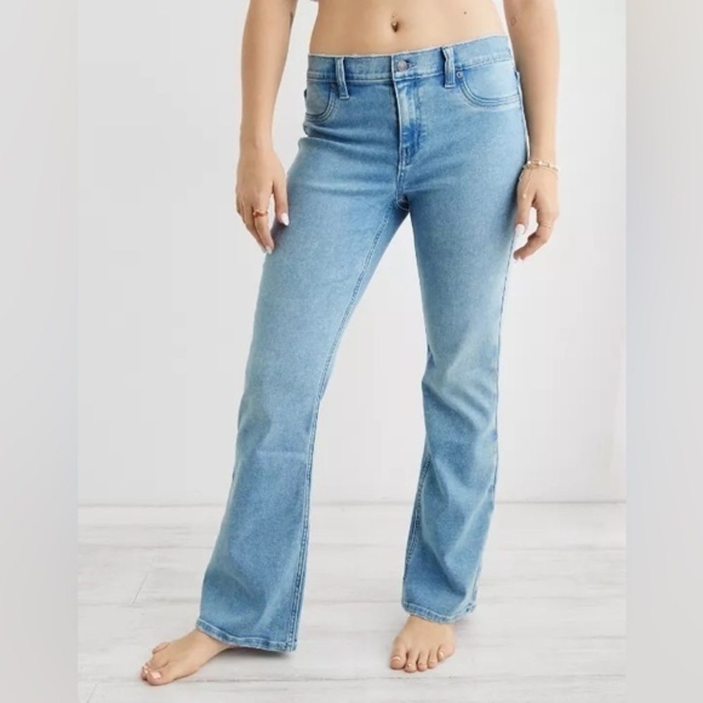 NWT Aerie Pull On Baby Flare Jeans Medium Wash Retro Y2K Women's Size XL
